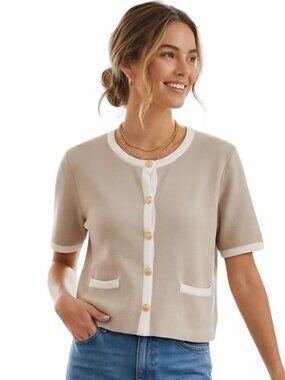 Truth By Republic NWT Tan Gold Button Lady Jacket Cardigan Sweater Size L